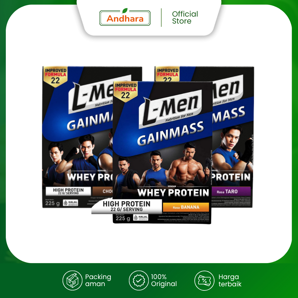 

L-Men Gainmass 225gr - Susu Tinggi protein (22g/ saji) dengan Whey Protein & BCAA