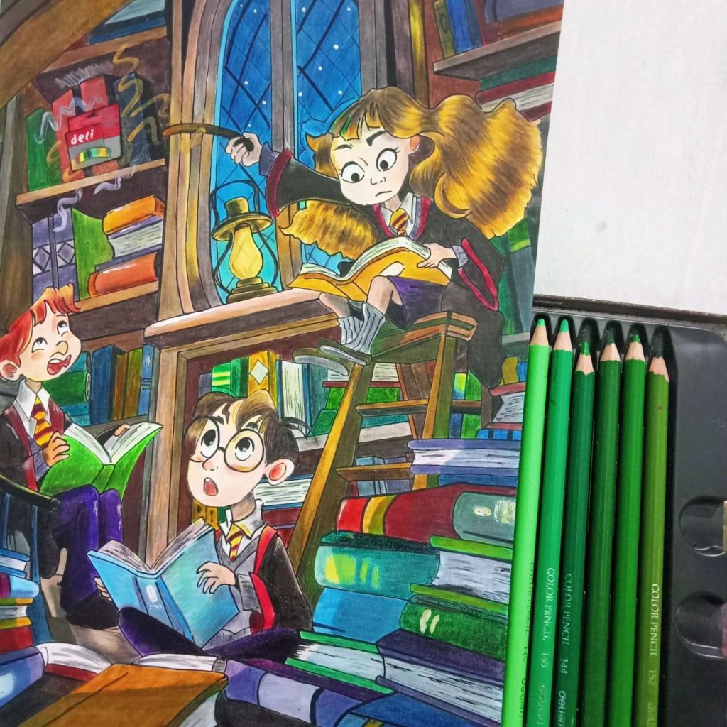 

TRADISIONAL ART ilustrasi HONGWARTS Harry Potter and friends sketsa