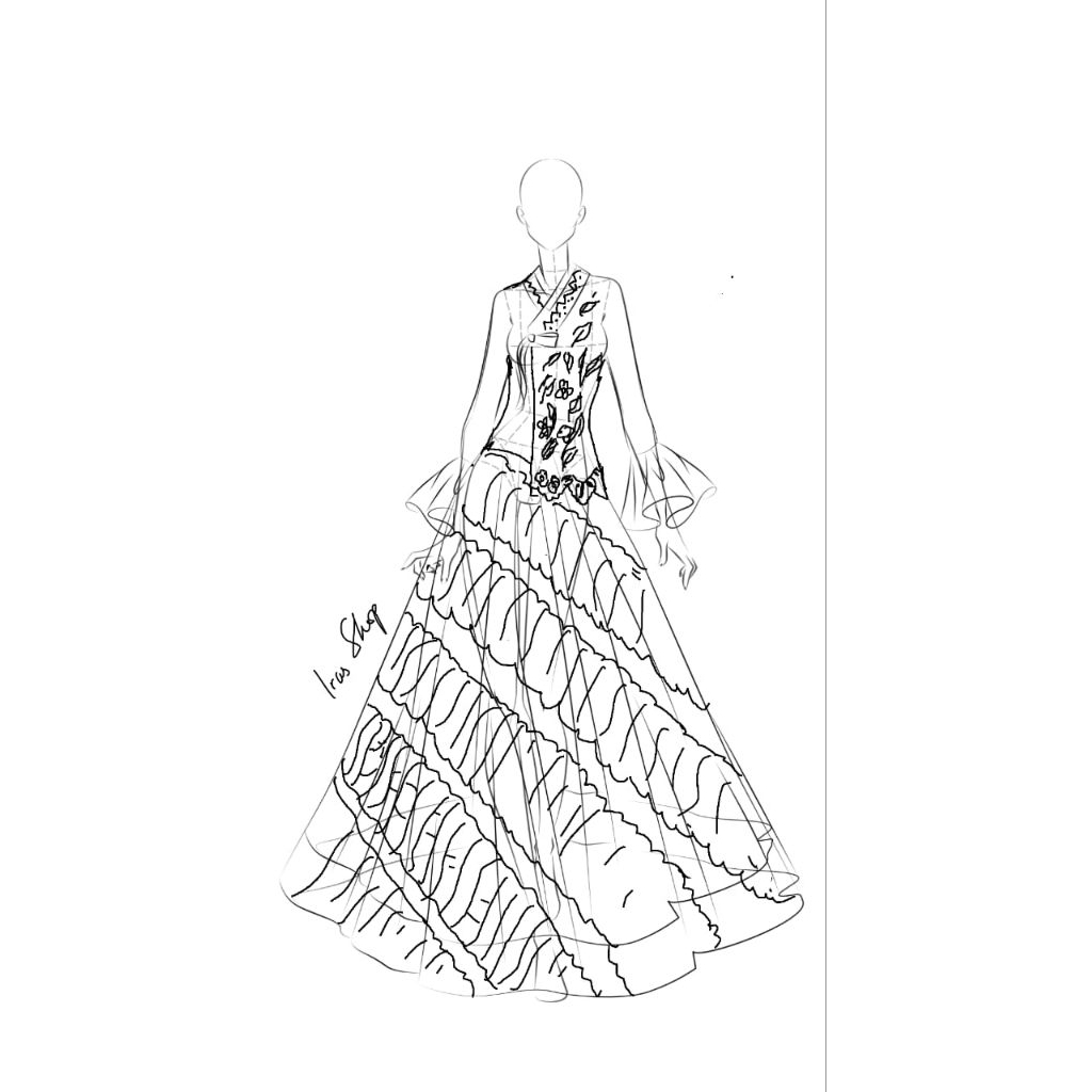 Hanbok brukat perpaduan rok batik