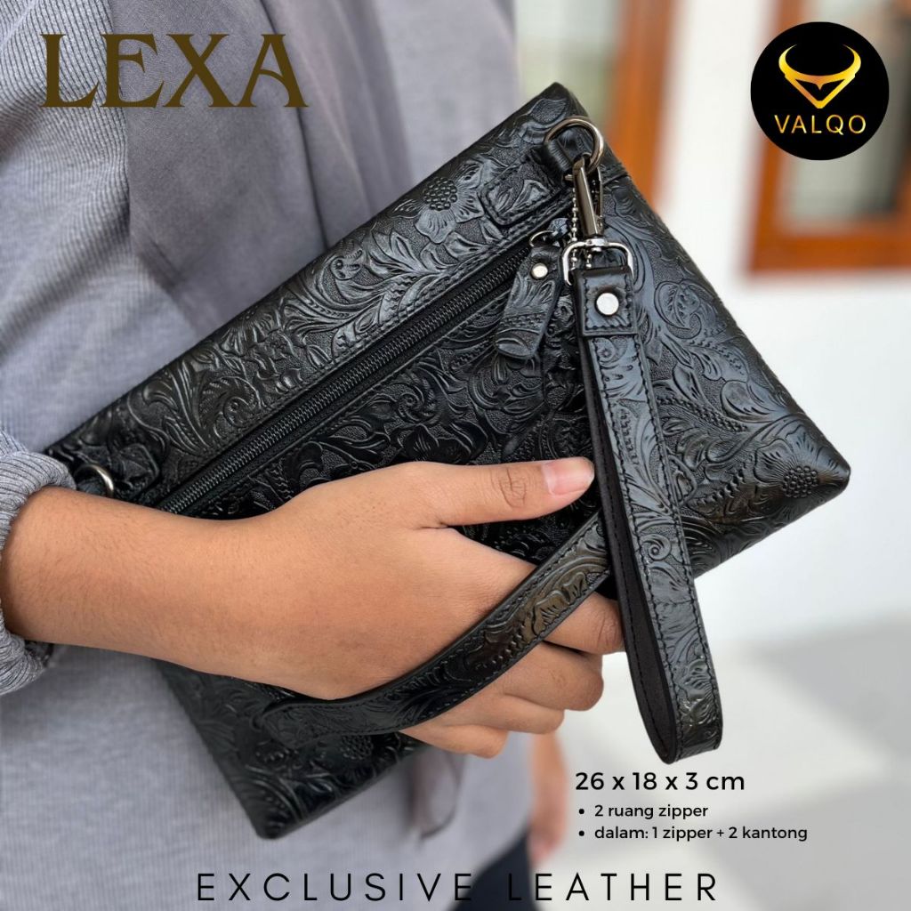 VALQO LEXA Clutch kulit Sapi Motif Batik Pouch Kulit Handbag Tas Tangan Wanita Pria