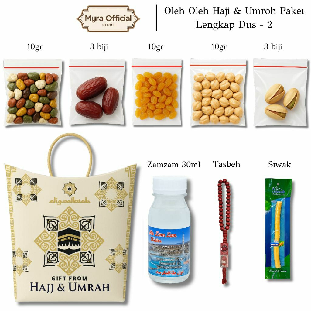 

Paket Lengkap Oleh Oleh Haji Dan Umroh Kacang Arab Kurma ZamZam Siwak Tasbeh Kismis Celak Lyra Dus /