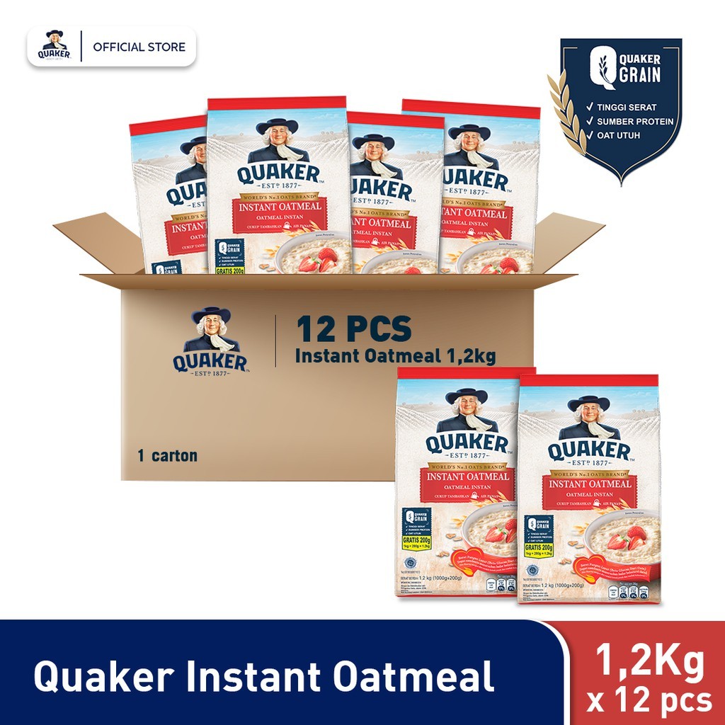 

(PERDUS ) Quaker instant Oatmeal 1.2kg 1DUS ISI 12PC /1.200GR/1.200GRAM/1,2KG
