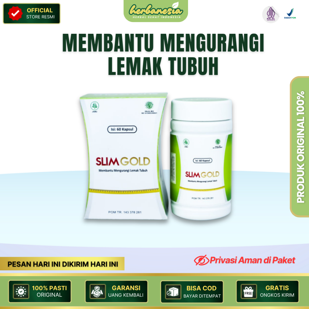 Slim Gold - Membantu Mengurangi Lemak Tubuh Obat Herbal Pelangsing Alami Aman Tanpa Efek Samping