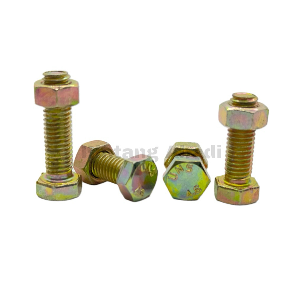 Baut Mur Kuning M12 / Baut Mur Hex Kuning M12 / Baut Mur 12 mm / UNS M12 / Kunci Pas 17