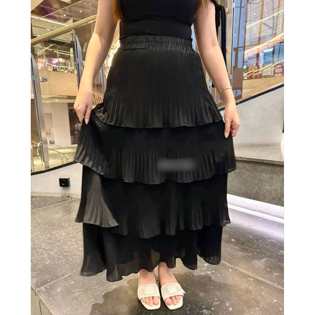 rok sifon plisket susun warna hitam