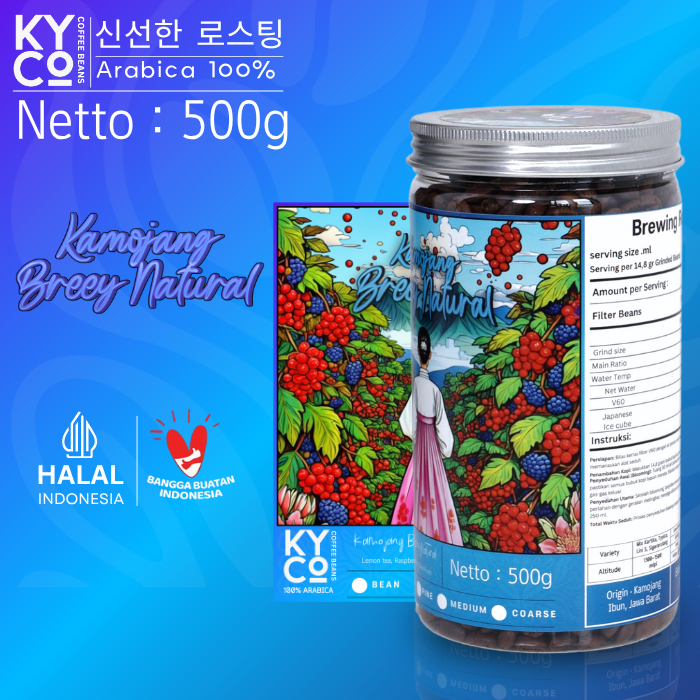 

Biji Kopi Arabika Kamojang Breey Natural 500 gram - Specialty Coffee | Roast Beant | Kamojang Ibun | Medium Roast | Kiyowo Coffee Roastery