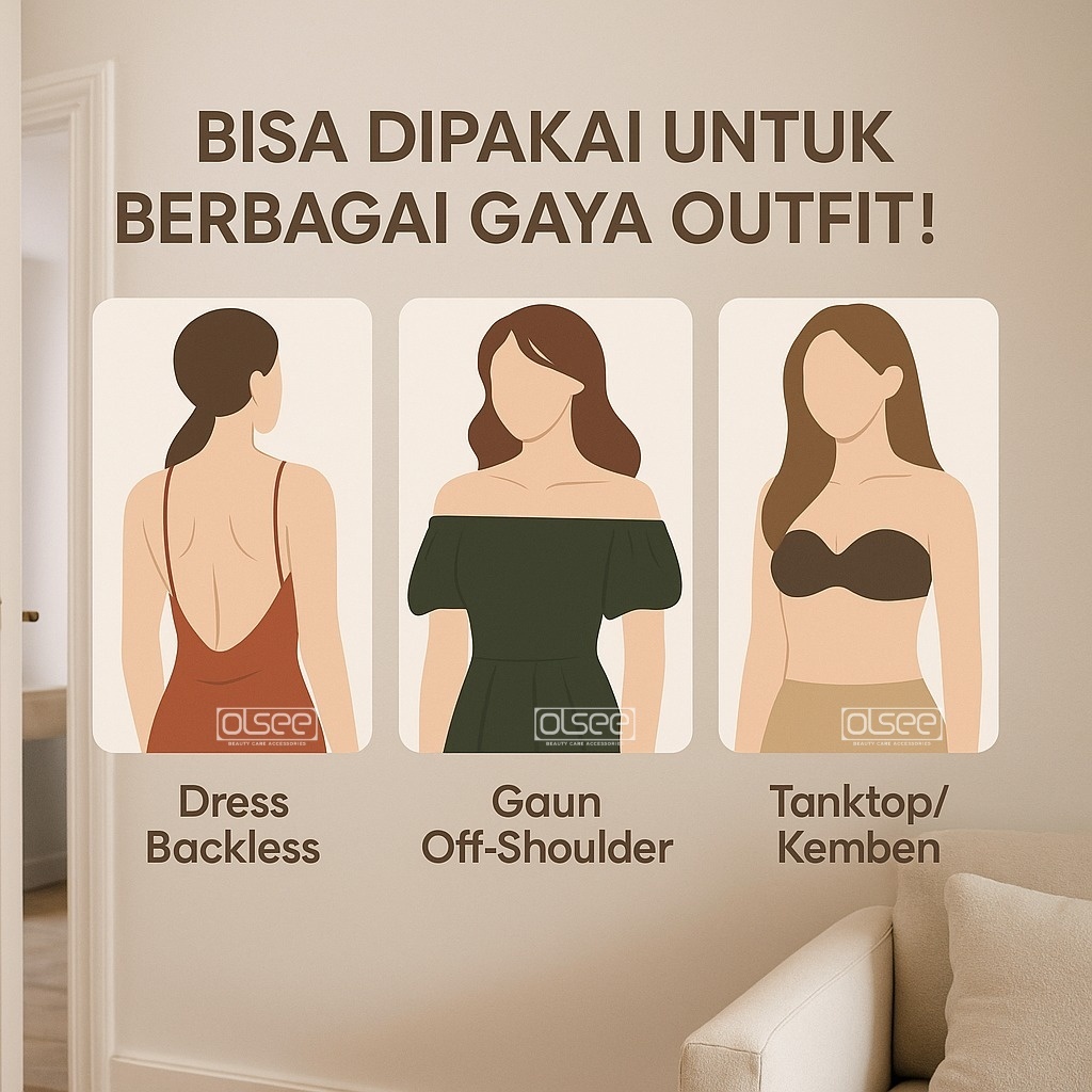 OLSEE Bra Tempel Push Up Tebal - Strapless Backless Bra Wanita - BH Tempel Super Push Up - Wings Bra