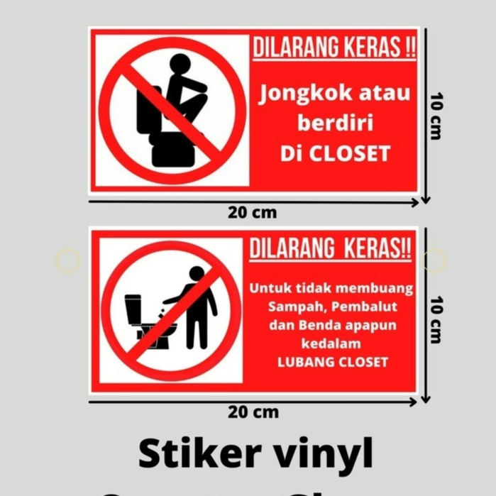 

Paket stiker larangan jongkok dan buang sampah | Sticker sign larangan jongkok dan buang sampah di closet toilet|stiker label|stiker Tanda larangan jongkok dan buang sampah di closet toilet|toilet|stiker labelstiker vinyl ukuran 20cmx10cm