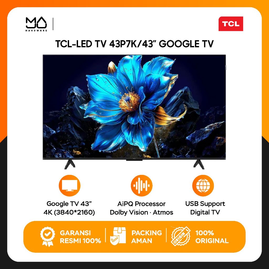 TCL 43 Inch P7K QLED Direct LED TV 4K HDR Smart TV 43P7K Google TV - Garansi Resmi