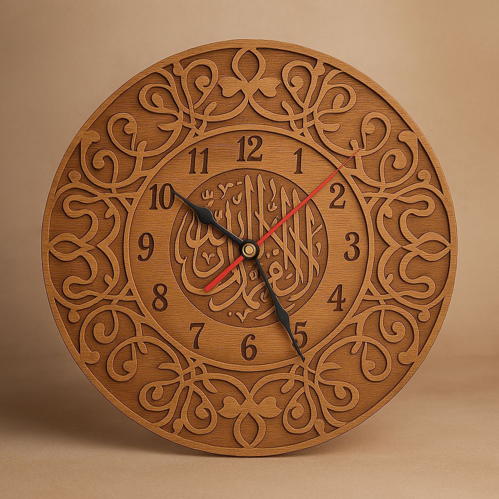 JAM DINDING KAYU UKIR KALIGRAFI