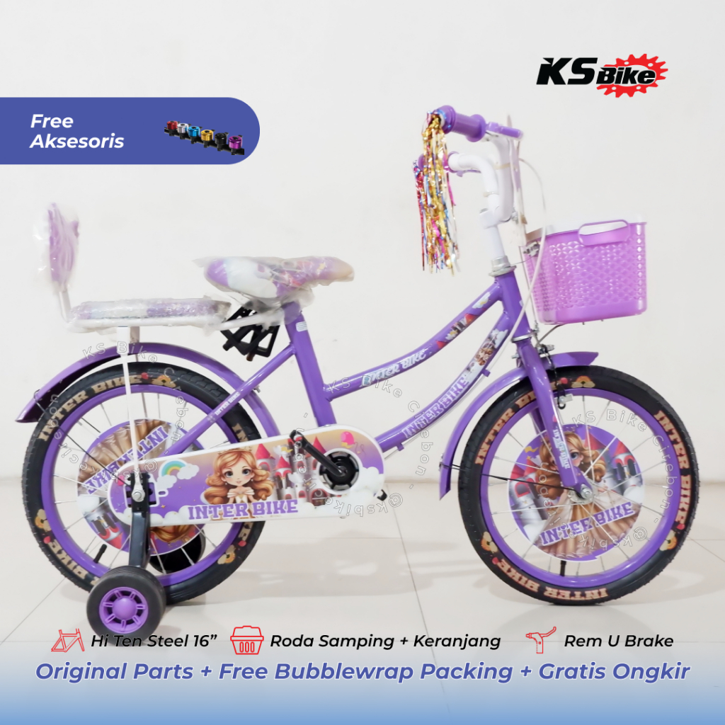 Sepeda Mini Interbike 16 Inch Sepeda Keranjang Anak Perempuan Boncengan Umur 4 5 6 Tahun KS Bike Cir