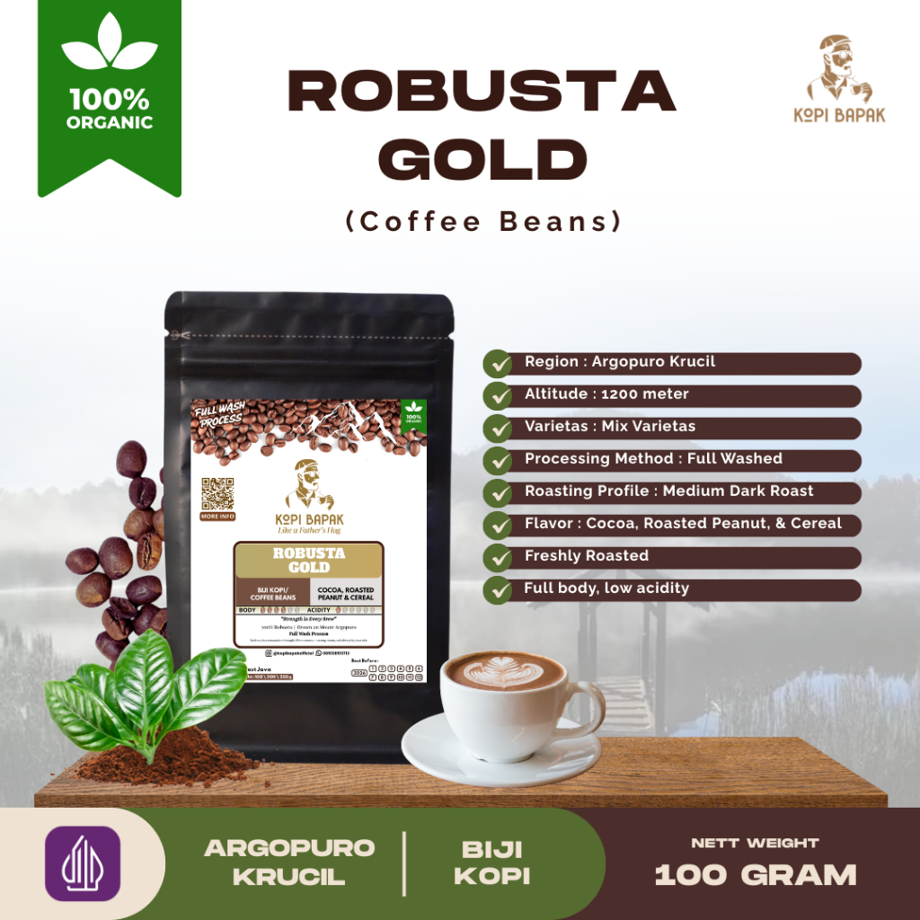 

Biji Kopi Robusta Gold 100g | Kopi Argopuro | Kopi Bapak