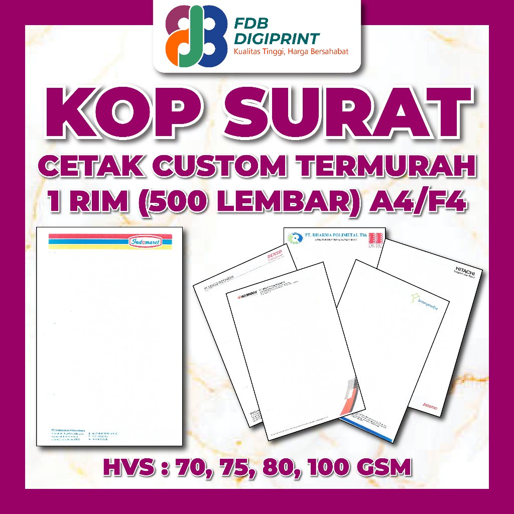 

Cetak Kop Surat / Cetak Full Color A4 - F4 FOLIO CUSTOM / KOP SURAT 1 RIM 500 LEMBAR | Form Bisnis