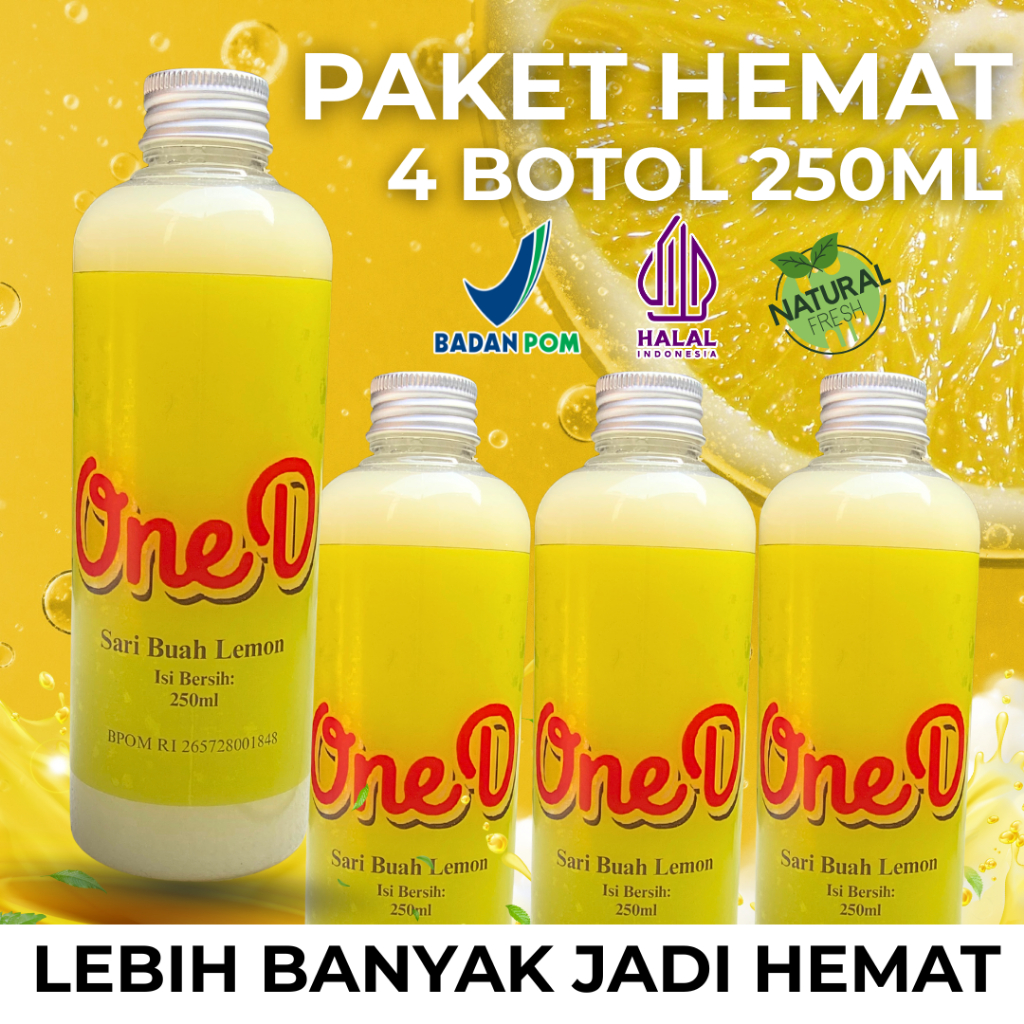 

PROMO! OneD Lemon - Sari Lemon Paket 4 Botol 250ML 100% Murni Tanpa Campuran BPOM Halal Pelangsing