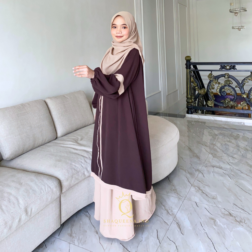 Tahan Lama  Oneset Tunik Rok Malaya Setelan Rok SyarI Jumbo Gamis Kombinasi Simple - Shaqueena.Ind