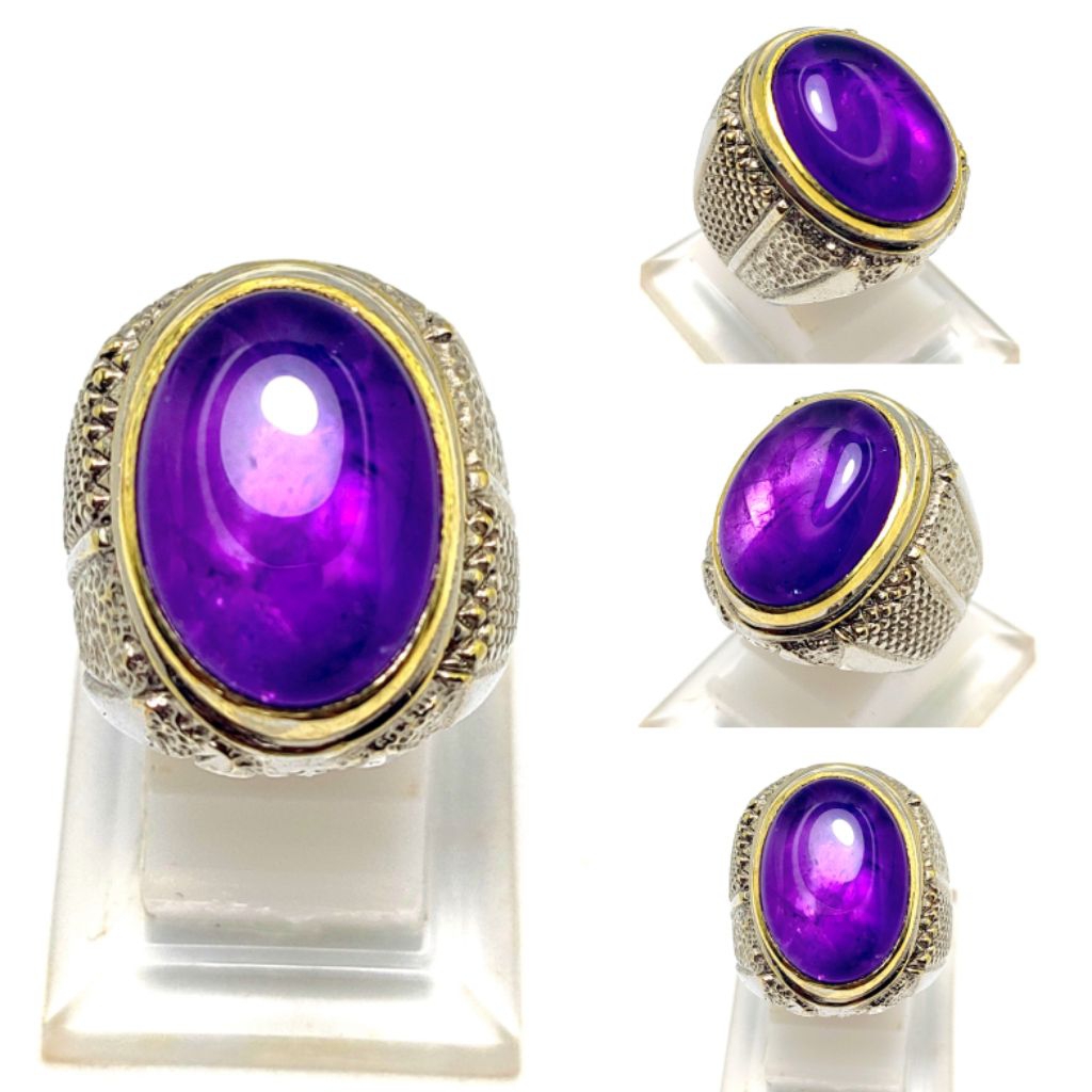CINCIN BATU AKIK PERMATA KECUBUNG UNGU KALIMANTAN JUMBO NATURAL AMATHYES QUARTZ KODE 03420
