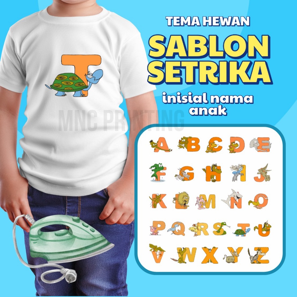 sablon huruf setrika instan tema hewan