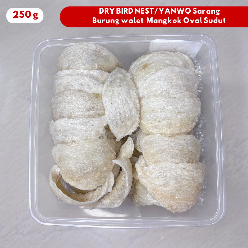 

DRY BIRD NEST/YANWO Sarang Burung walet Mangkok Oval Sudut 250 gram