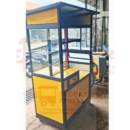 gerobak etalase fried chicken 120 cm x 60 cm x t.180 cm | tempat kompor 1 tungku | gerobak aluminium