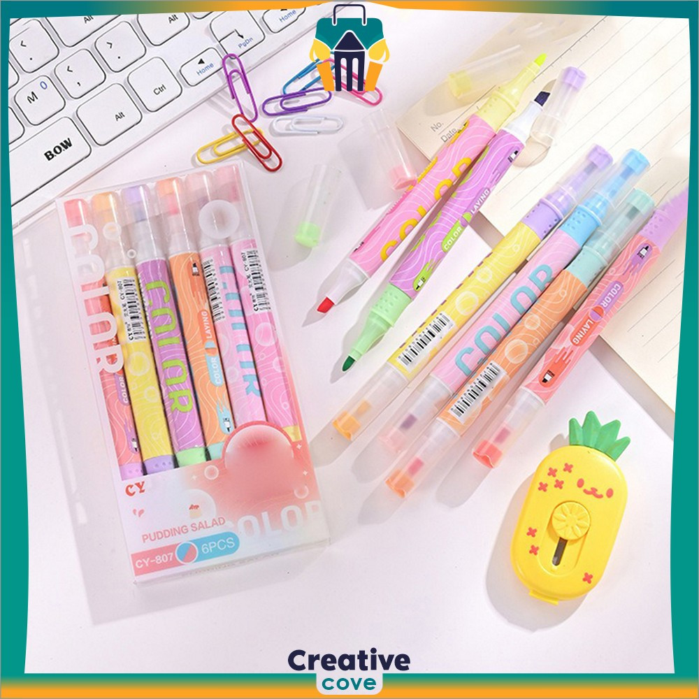 

EC Penanda Teks Highlighter Pastel 2 Sisi Alat Tulis Sekolah / Spidol Set Isi 6pcs 12 Warna Serbaguna/ Pen Marker dengan Ujung 2 Tip Creative Cove A114