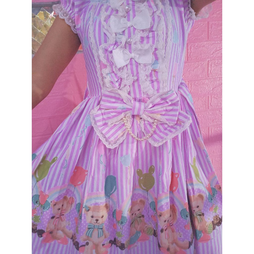 Bodyline lolita dress Stripe Baloon Bears OP in lavender purple