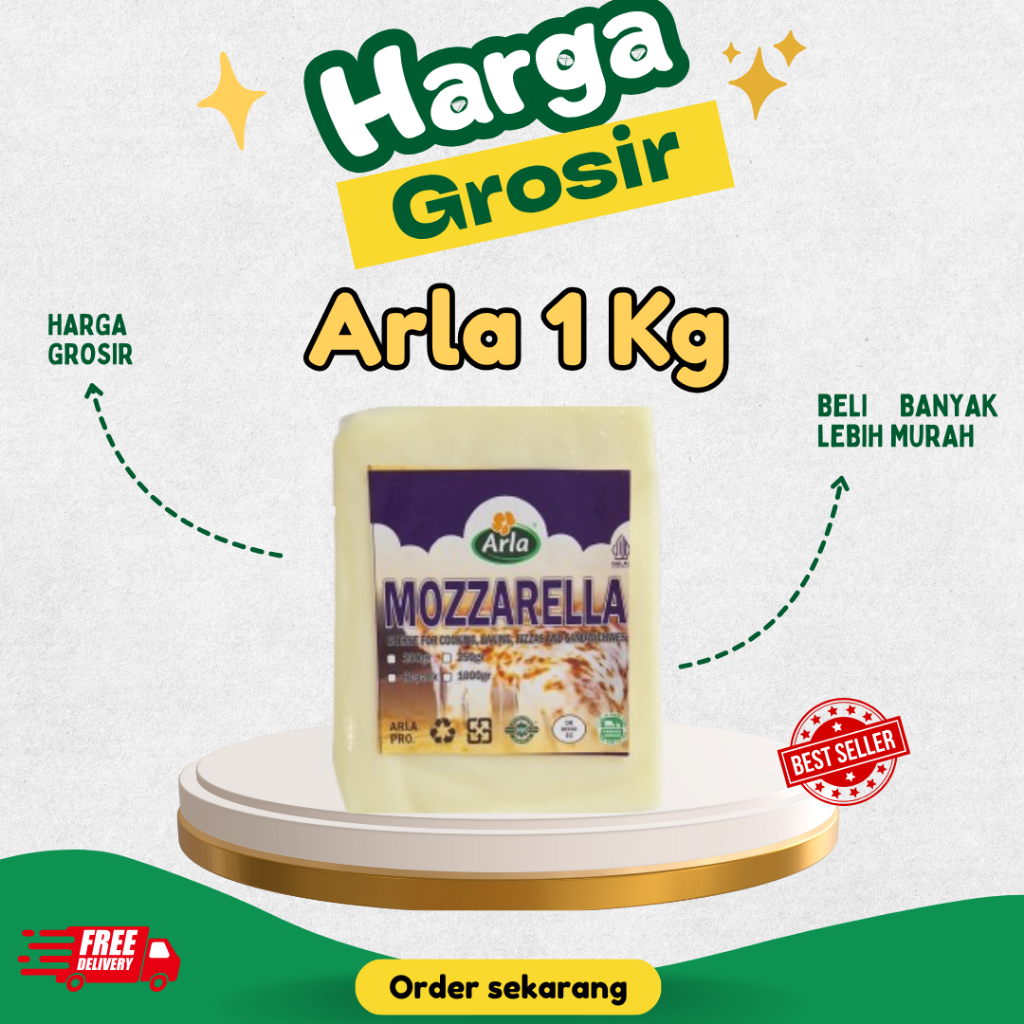 

ARLA KEJU MOZARELLA 1 KG ( PAKET HEMAT ) PIZZA TOPPING MULUR LUMER CORNDOG MOZZARELLA CHEESE