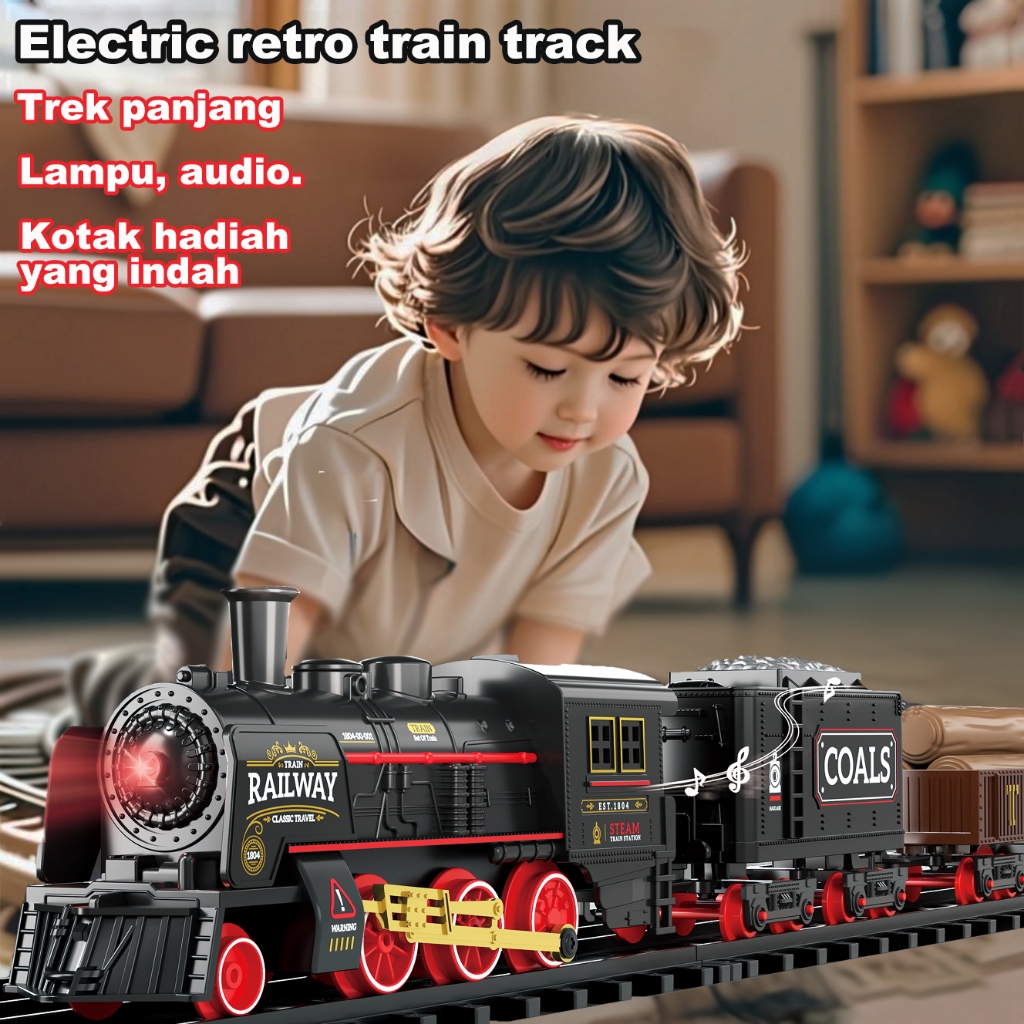Mainan Kereta ELEKTRIK Klasik edukasi Train Set Laki Laki kereta api rel lokomotif gerbong Anak kado
