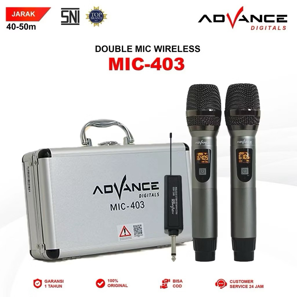MIC MICROPHONE DUAL DOUBLE WIRELESS ADVANCE MIC-403 KOPER