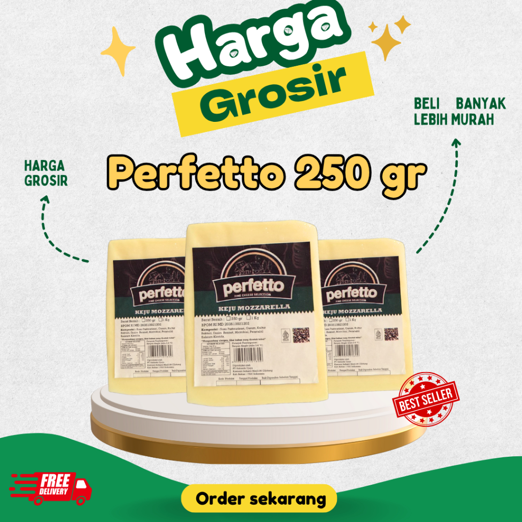 

PERFETTO KEJU MOZARELLA 250 GR ( PAKET HEMAT ) MULUR LUMER CORNDOG MOZZARELLA CHEESE