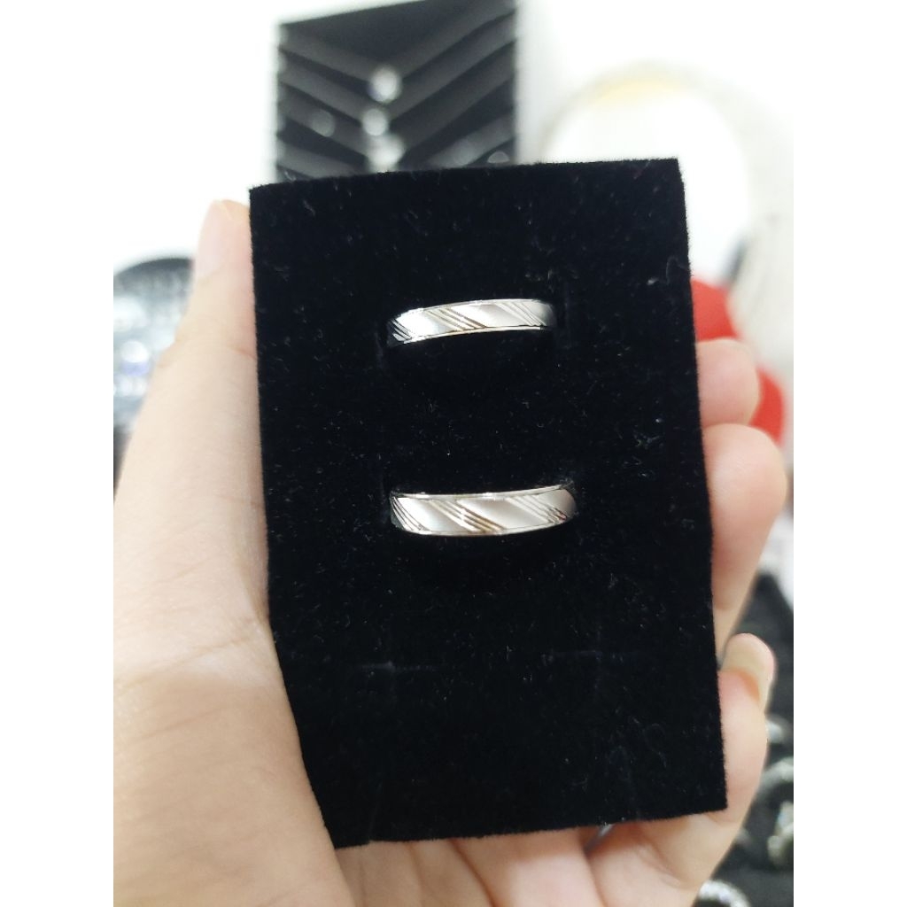 Cincin Couple Polos Perak Asli 925 Lapis Emas Putih - Anti Karat - Perhiasan Wanita
