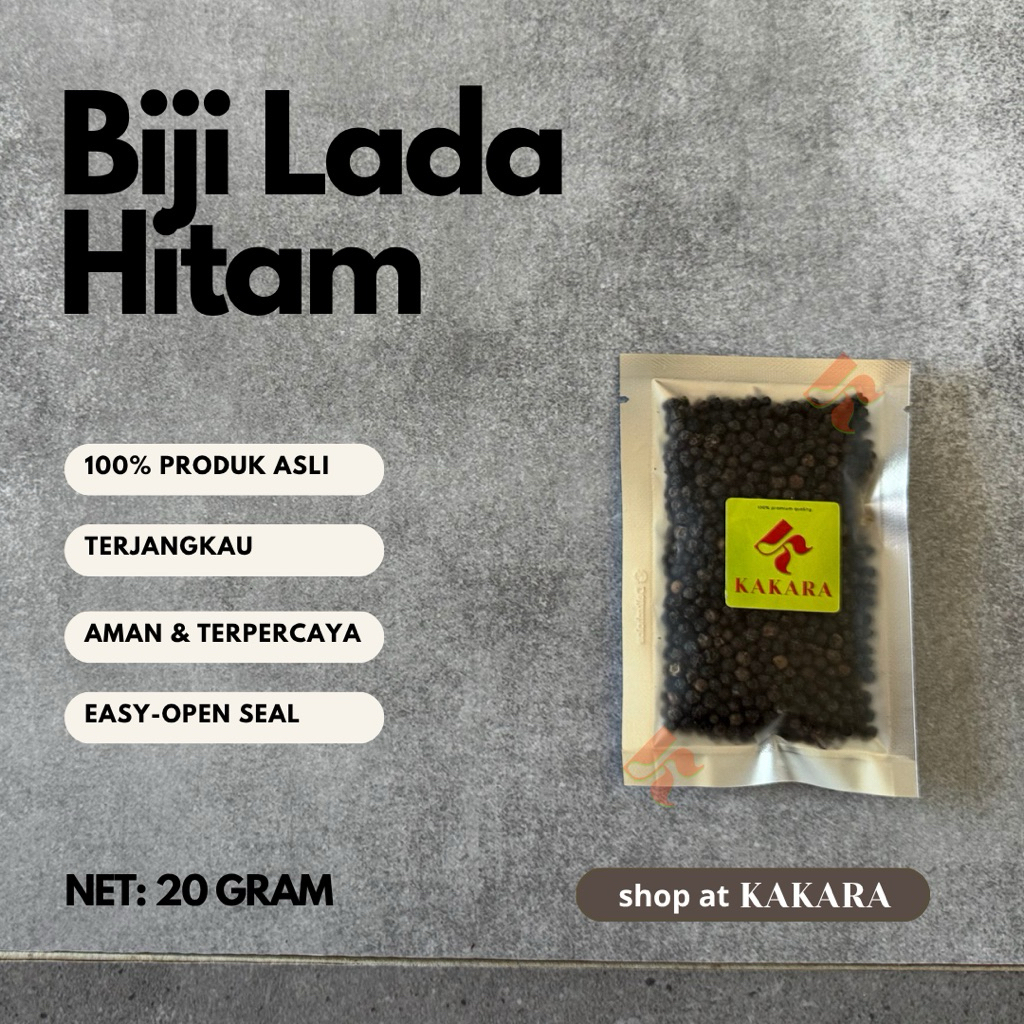 

KAKARA - Lada Hitam Biji / Whole Black Pepper 20 gram bumbu dapur bumbu masak kemasan kecil kemasan sachet