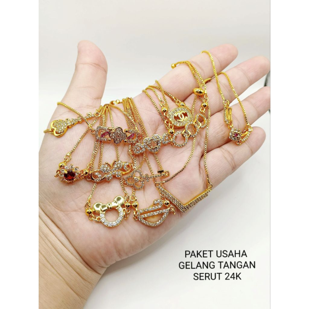 DAL101. GROSIR Gelang tangan serut xuping warna 24k berlapis emas 12PC dgn mata zircon