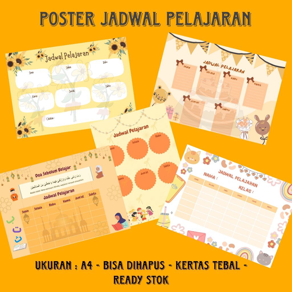 

‎*GRAFIS_IKA* Poster Jadwal Pelajaran - Kuning - WipeClean - Bahan Kertas Tebal - Ukuran A4 - bisa Custom - Termurah‎