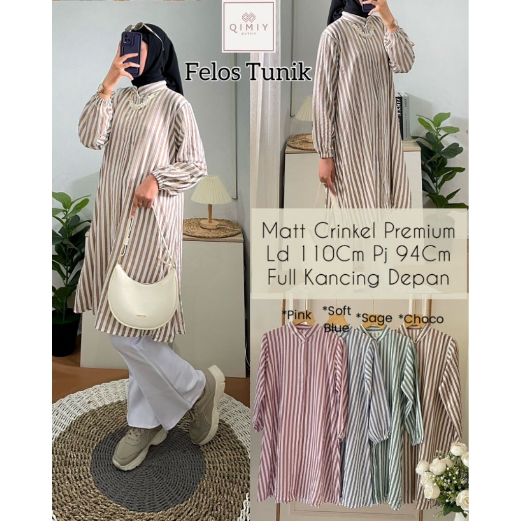 Qimiy - Felos Tunik Wanita • Cringkle Premium • Full Kancing Depan