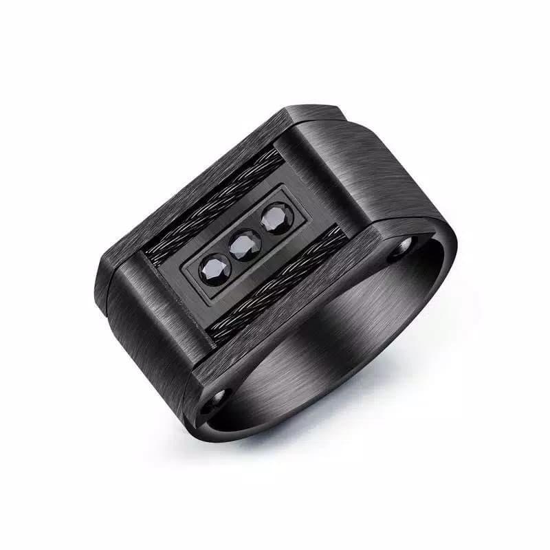 Cincin kawat titanium Steel hitam kalsik mewah cincin pria wanita toko cica murah