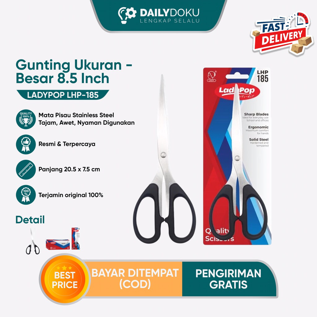 

Gunting Stainless Steel Ladypop Besar 8.5 Inch – Tajam & Awet untuk Kain, Kertas, Kantor, Rumah