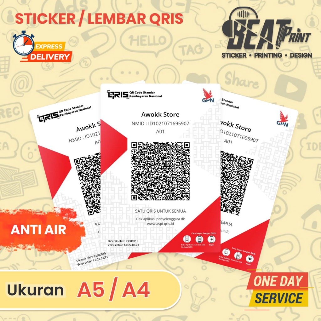 Cetak Qris Barcode Murah | Qris Toko / Cafe / Resto - Stiker Untuk Transaksi Pembayaran Digital Deng