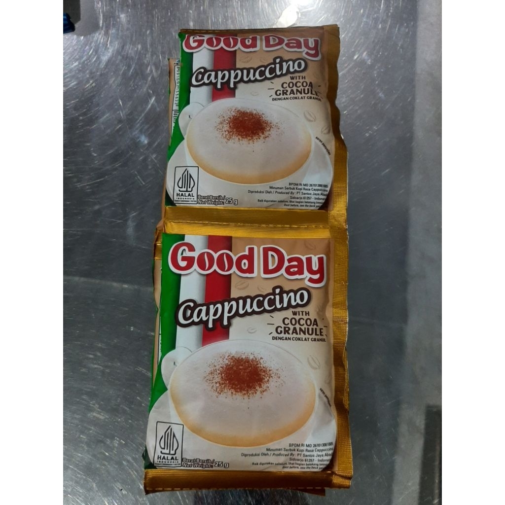 

kopi good day cappucino with cocoa granule 1 renteng 10pcs 25g