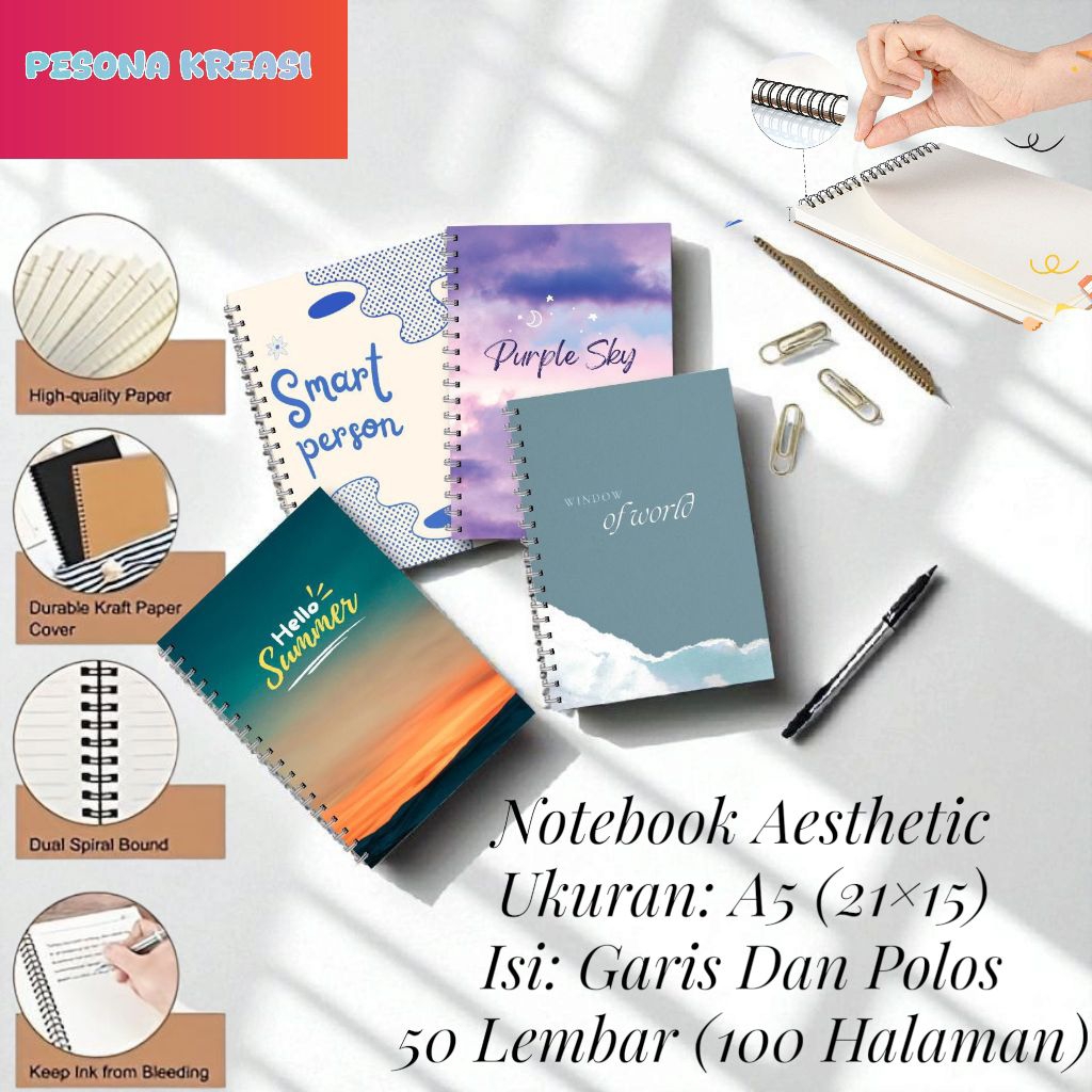

Premium Notebook Diary Ukuran A5 Cover Aesthetic Isi 50 Lembar 100 Halaman Garis & Polos