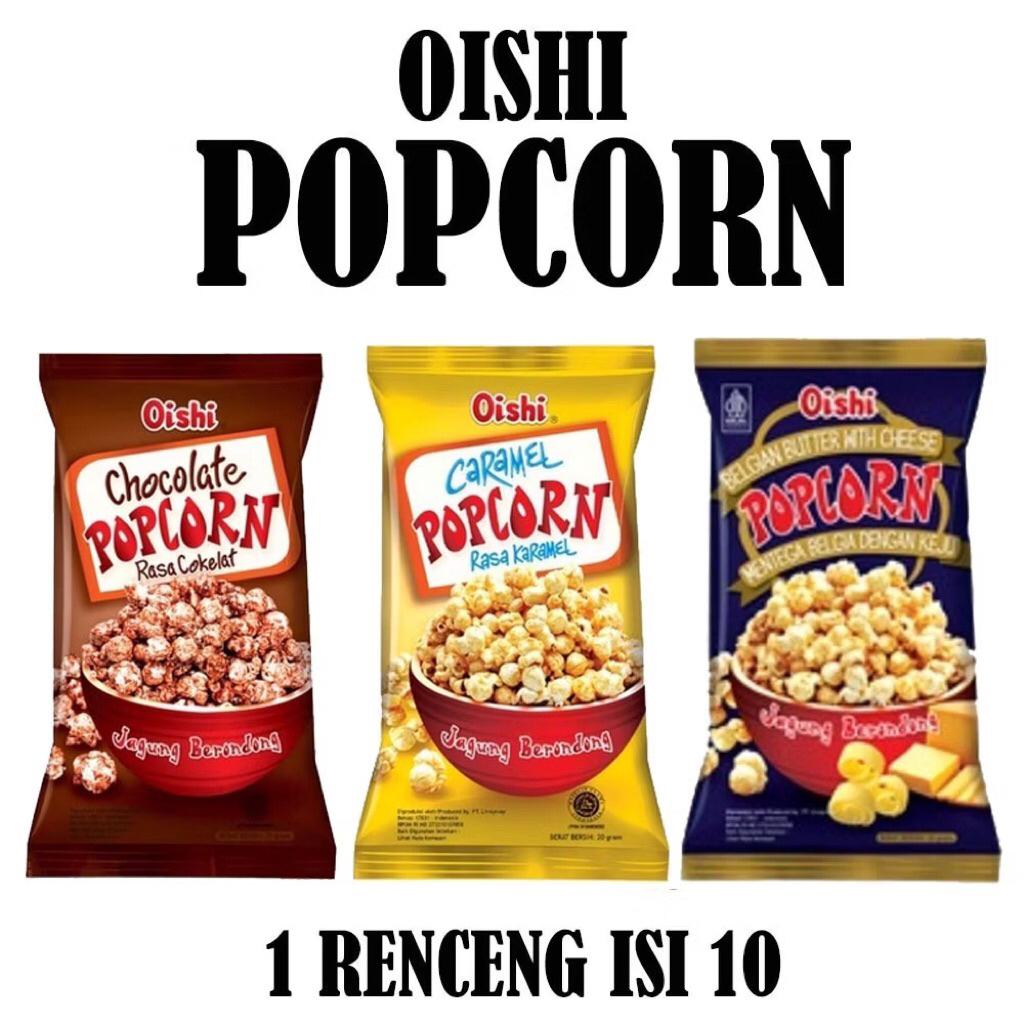 

OISHI POPCORN RENCENG ISI 10 COKELAT CARAMEL BELGIAN BUTTER CHEESE