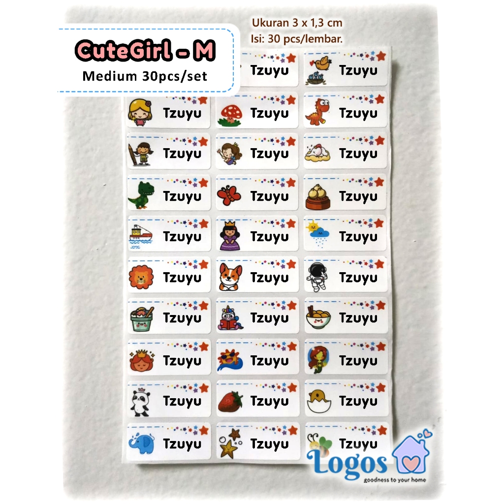 

Cute Girl Stiker Nama Anak Perempuan Cewe fancy fairy Sticker label nama waterproof Medium Large