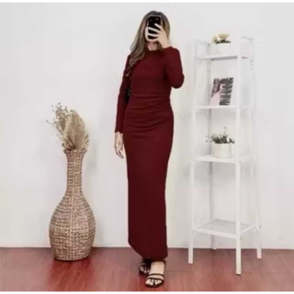 Dress Lexy Kenit Jumbo Lengan Panjang Luxury Casual Korean Bodycon
