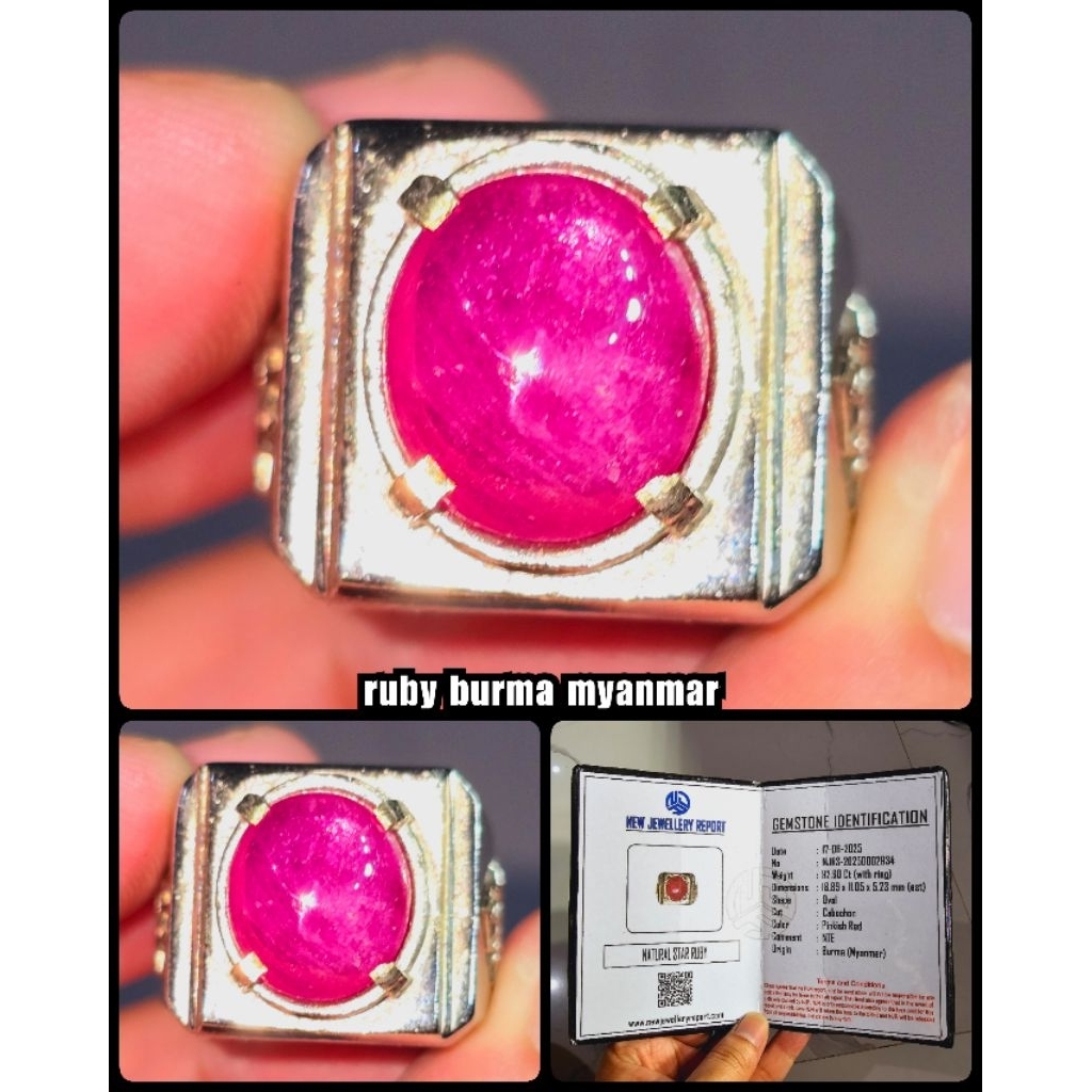natural ruby delima star burma HQ + sertifikat lab