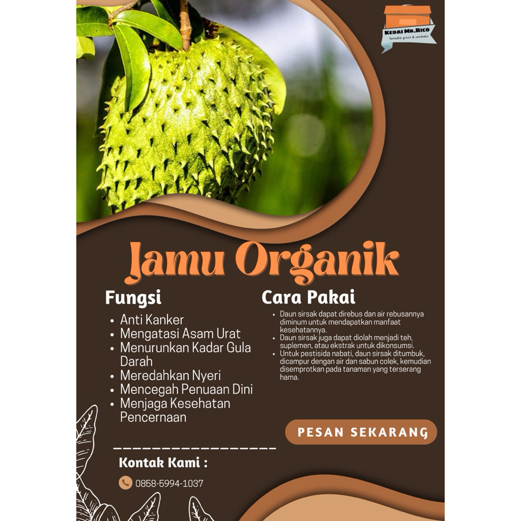 

Daun Sirsak Kering 500 Gram Grade A - Daun Sirsak Rempah