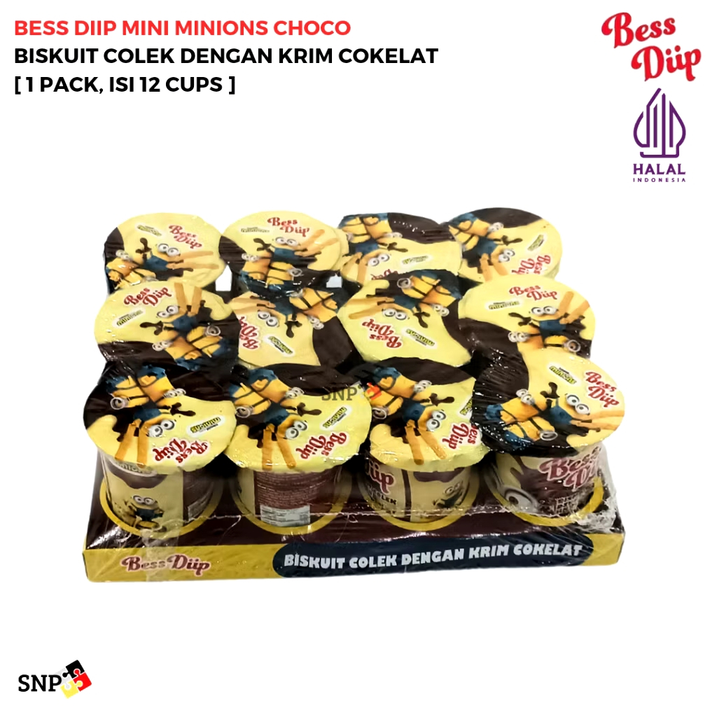 

BESS DIIP Mini Minions Biskuit Colek Krim Cokelat [1 Pack, Isi 12 Cups]