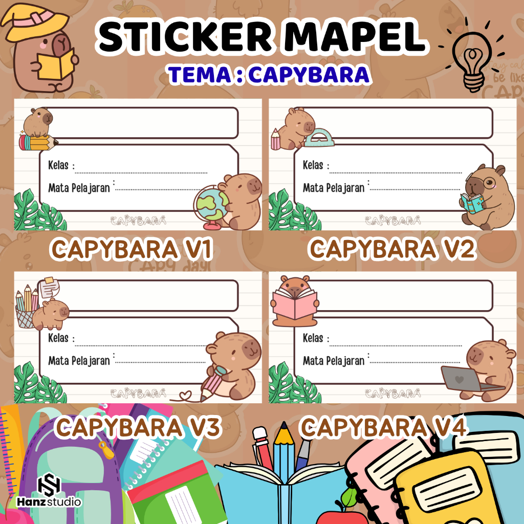 

(ISI 44 PCS) STICKER NAMA LABEL BUKU Tema Capybara / Label Sticker Buku Pelajaran Custom Nama / Sticker Nama Capybara