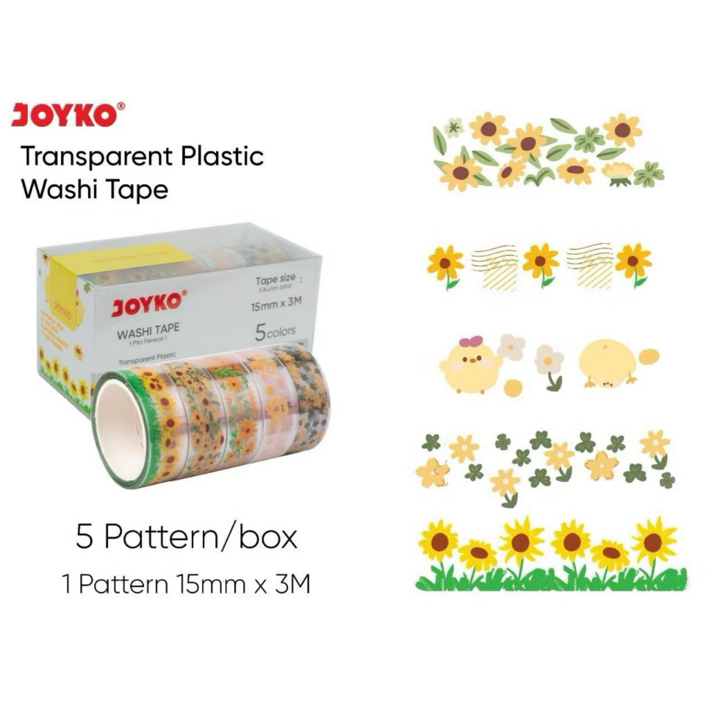 

5 pcs Isolasi Washi tape set lucu Aesthetic 15mm untuk catatan note diary kerajinan