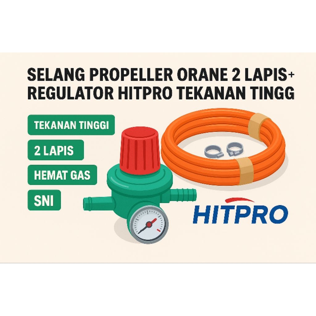 Regulator HitPro Tekanan Tinggi+Selang Propeller Orane 2 Lapis
