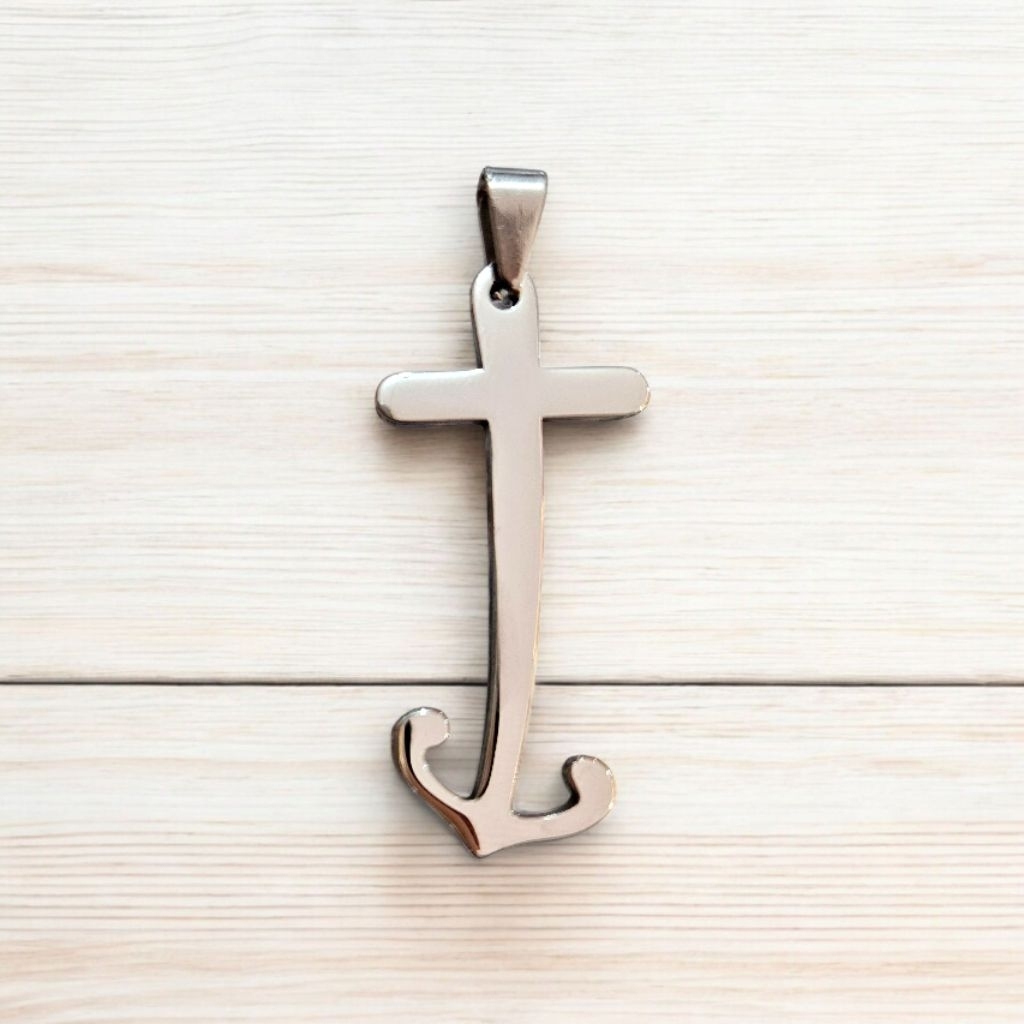 Liontin Salib Jangkar Peziarah Pengharapan Stainless Steel 4cm Yubileum