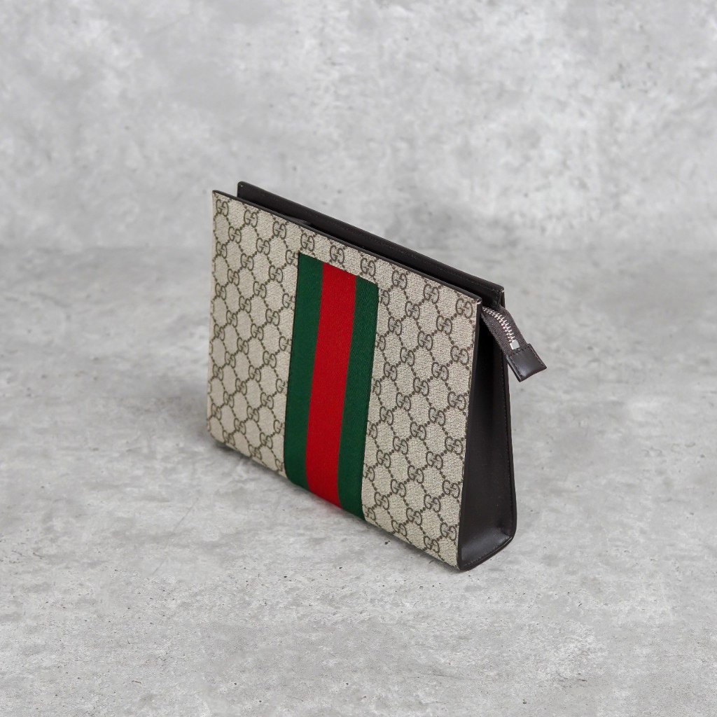 Tas GG GG SUPREME EBONY BEIGE MONOGRAM CLUTCH 100% ORIGINAL